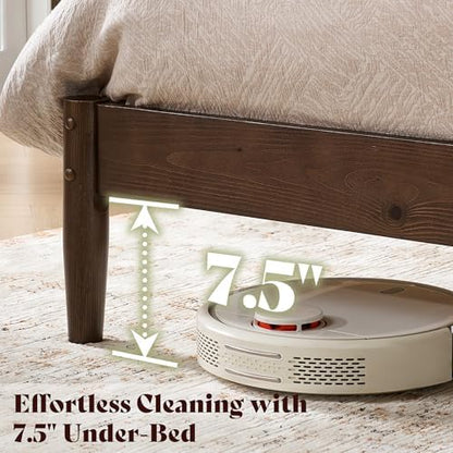 amerlife solid wood full bed frame, mid century showing dimensions