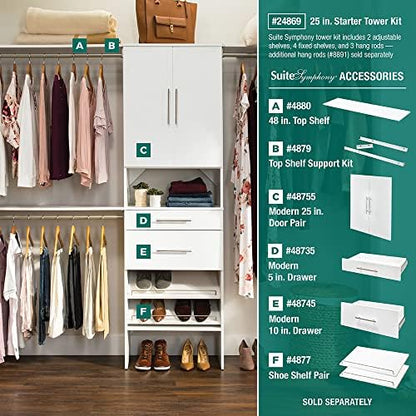 closetmaid suitesymphony wood closet organizer system, 25-inch starter, package contents