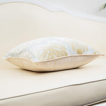 Alerfa 12 x 20 Inch Rectangle Leaf Pillow Embroidery Cut Velvet Cushion Case - Image 3