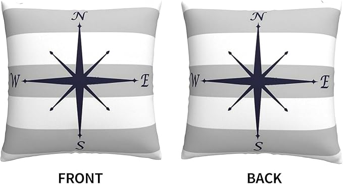 Myshe Square Nautical Navy Blue Compass On Silver Gray and White Stripes Throw - Image 3