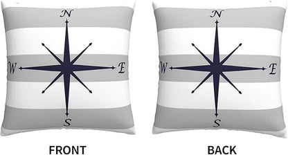 Myshe Square Nautical Navy Blue Compass On Silver Gray and White Stripes Throw - Image 3