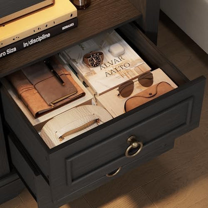 hostack black led nightstand with charging station, 3, front angle view