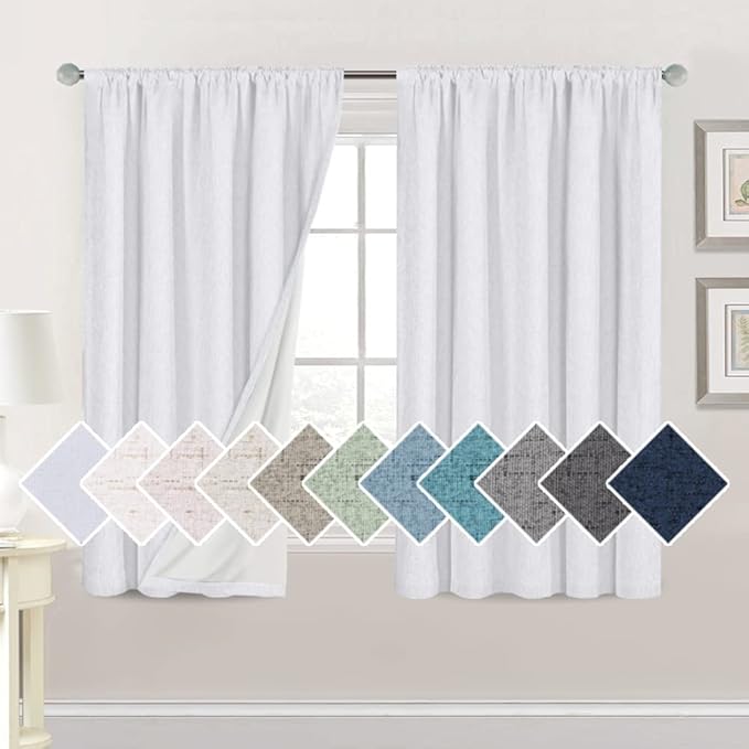 H.VERSAILTEX Linen Look 100% Blackout Bright White Curtains 54 Inches Long by HVERSAILTEX