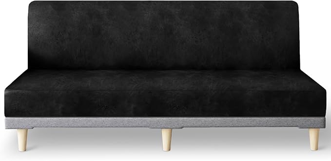 molasofa Leather Like Stretch Futon Slipcover Armless Futon Bed Sofa Cover by Molasofa