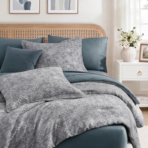 mairêve full size comforter set crinkle textured navy, package contents
