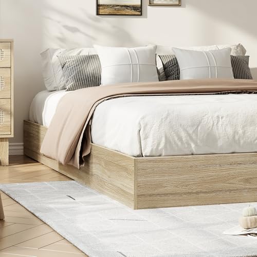 garveehome wood platform bed frame, twin bed frame, side view