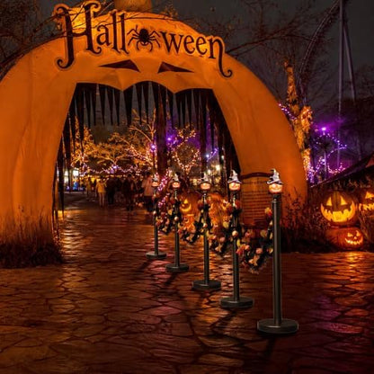 6 Pack Halloween Hat Pumpkin Head Black Stanchions and Velvet Ropes Set, Stainless Steel Crowd Control Barriers, 4Pcs Black Ropes and Poles for Party,Photobooth Accessories, Prom,Halloween Decorations