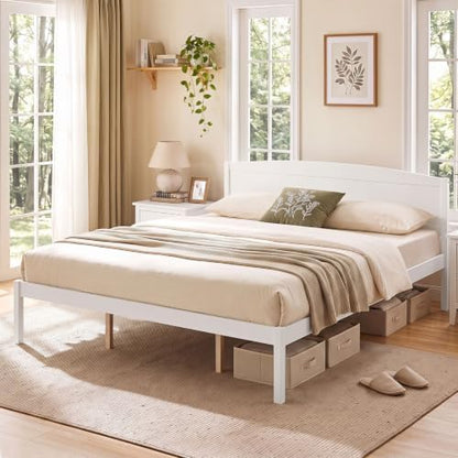 giantex king size wooden bed frame with curved, front angle view