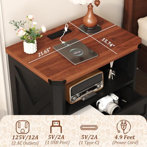 yusong 23.62" tall farmhouse nightstand, rustic wooden night, side view
