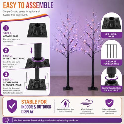 5FT LED Lighted Halloween Tree 2-Pack Orange and Purple Lights Décor