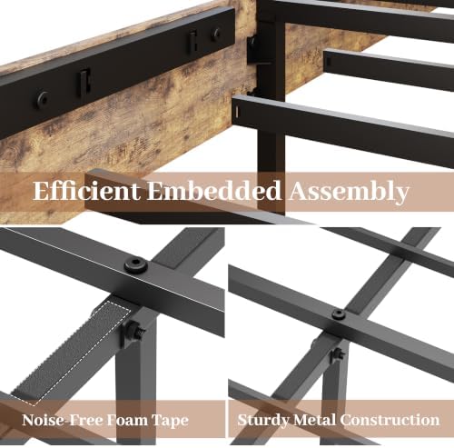 king farmhouse bed frame with headboard, led lights on a desk or shelf