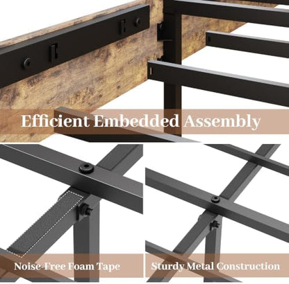 king farmhouse bed frame with headboard, led lights on a desk or shelf