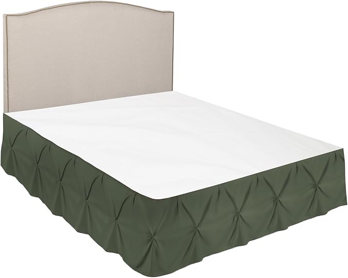 Nestl Olive Green Bed Skirt Full Size, Pinch Pleat Full Bed Skirt, Olive Green - Image 7