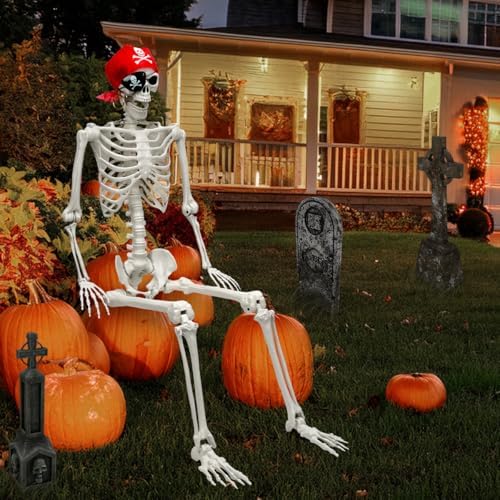 MyoGrip 5.5 FT Skeleton Halloween Decorations, Posable Full Body Life-Size Skeleton Prop with Movable Joints for Halloween Decorations Haunted House Outdoor Yard Prop