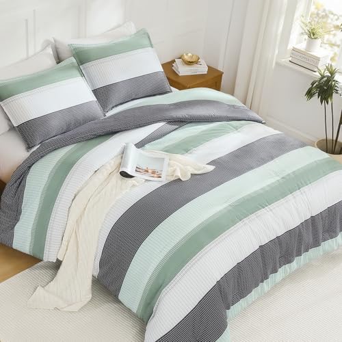 litanika queen comforter set - 3 pieces stripe, side view