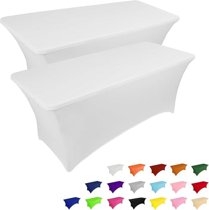 IVAPUPU 2 Pack 4FT Table Cloth for Rectangular Fitted Events Stretch White by IVAPUPU