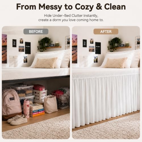 white twin xl college dorm bed skirt 42", side view