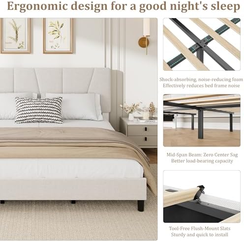 king size upholstered platform bed frame with adjustable showing dimensions