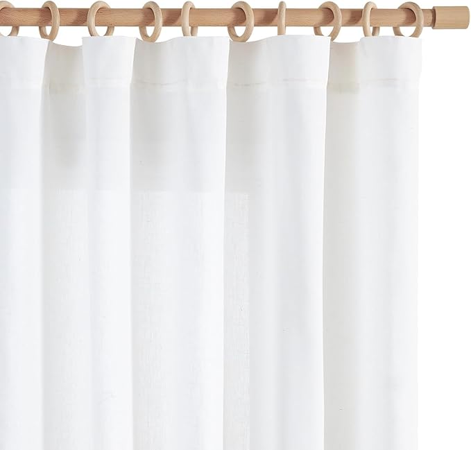 jinchan White Linen Curtains 84 Inchs Length Light Filtering Semi Sheer Curtains by JINCHAN
