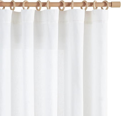 jinchan White Linen Curtains 84 Inchs Length Light Filtering Semi Sheer Curtains by JINCHAN