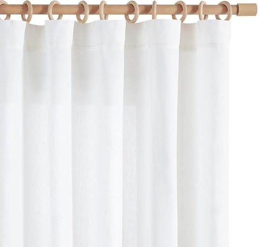 jinchan White Linen Curtains 84 Inchs Length Light Filtering Semi Sheer Curtains by JINCHAN