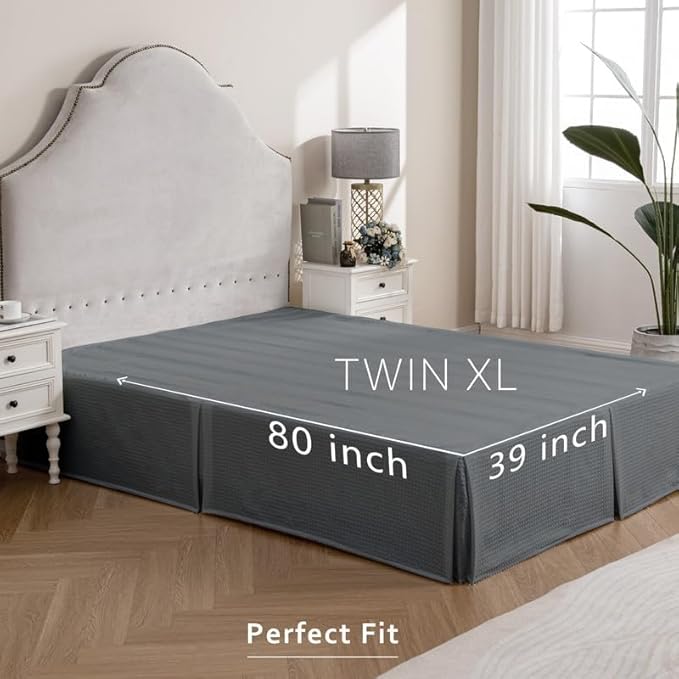 MIYE Pleated Waffle Weave Bed Skirt, Tailored Dust Ruffle 18 Inch Drop Easy Fit - Image 8
