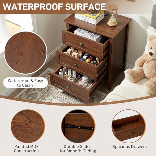 karl home brown farmhouse nightstand, wide end table showing dimensions