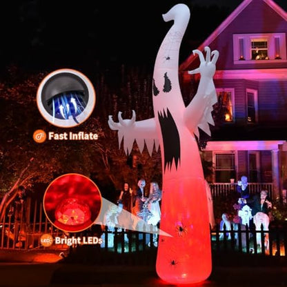GOOSH 12 FT Halloween Inflatables Ghost Outdoor Decorations Blow Up Yard Giant Towering Terrible Spooky Flame Lamp Ghost with Built-in LEDs for Garden Lawn Indoor Party Decor