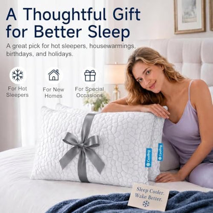 qutool cooling pillow for sleeping, certipur-us shredded memory on a desk or shelf