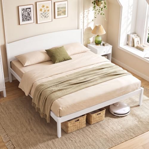 giantex king size wooden bed frame with curved, close-up detail