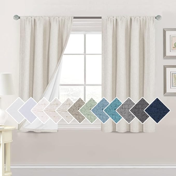 H.VERSAILTEX Linen Look 100% Blackout Curtains 45 Inches Long by HVERSAILTEX