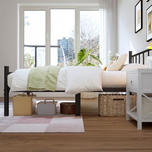 zizin twin size metal bed frame with headboard, front angle view