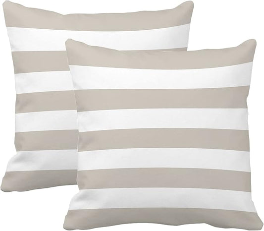 Leaveland Gray and White Stripe Set of 2 18x18 Inch Cotton Polyester Square by Leaveland