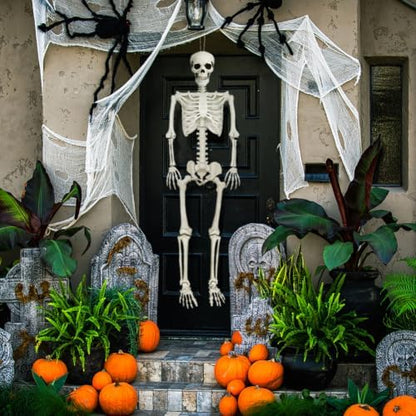 5.4Ft Posable Halloween Skeleton with Dog Cat Skeleton for Halloween Decor