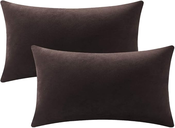 Decorative Pillow Cases 12x20 Chocolate Brown: 2 Pack Cozy Soft Velvet by DEZENE