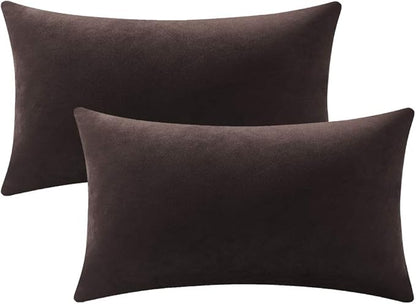 Decorative Pillow Cases 12x20 Chocolate Brown: 2 Pack Cozy Soft Velvet by DEZENE