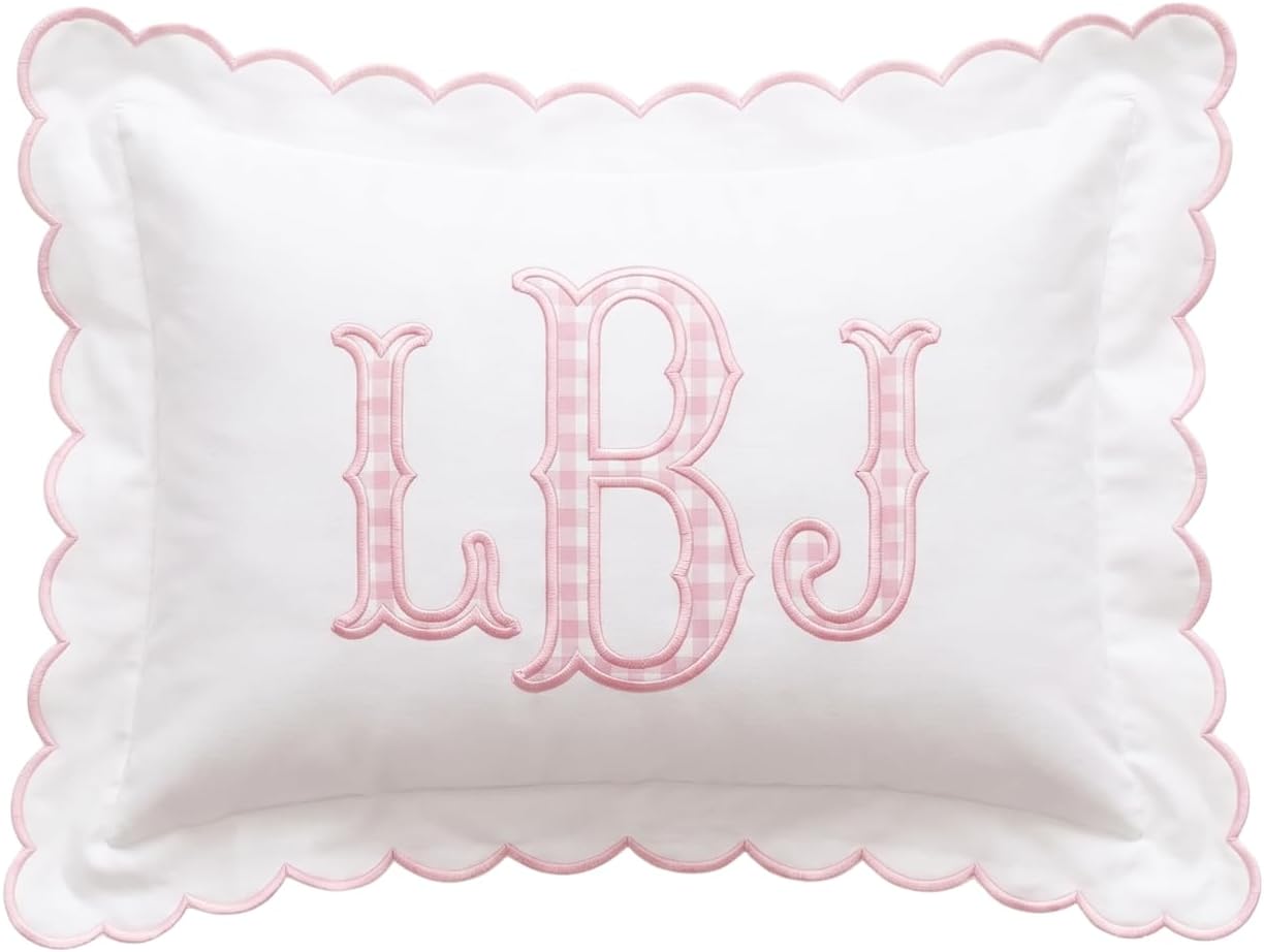 Personalized Baby Pillowcase - Custom Monogrammed Toddler Pillow Cover with Scalloped Edge for Nursery Decor, 05