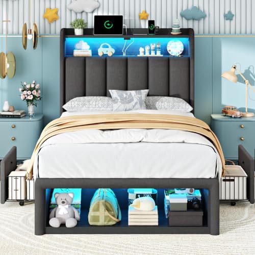 chiczhinest twin bed frames with led headboard, 2, side view