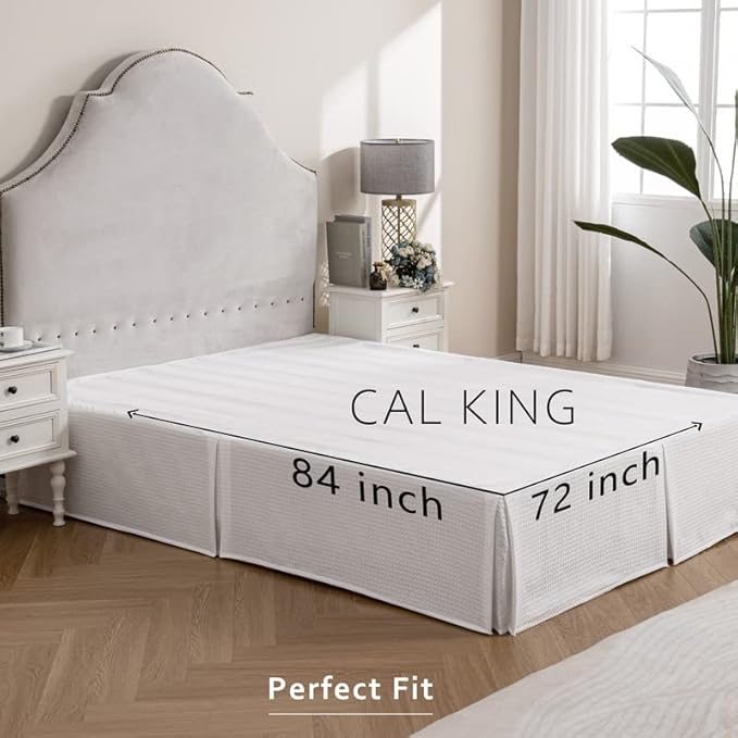 MIYE Pleated Waffle Weave Bed Skirt, Tailored Dust Ruffle 12 Inch Drop Easy Fit - Image 5