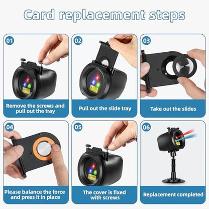 Outdoor Laser Projector Lights, RGB Firefly Light Show for Backyard Parties & Gatherings, IP65 Waterproof, 270° Adjustable, 10 Color Modes + 3 Changeable Holiday Cards(Halloween/Snowflake/Christmas)