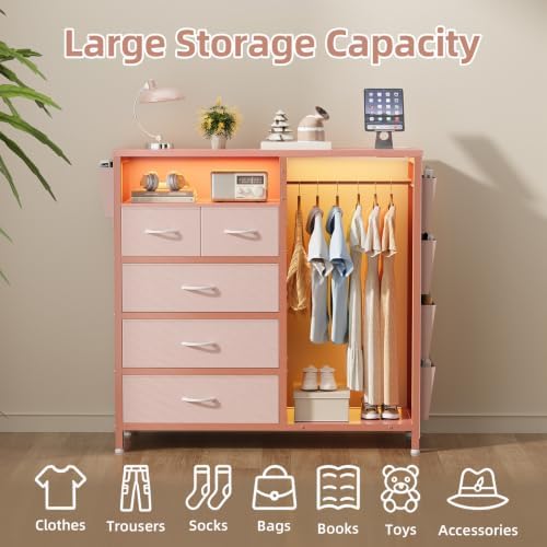 dresser with clothes rack, 5 drawer chest with, package contents