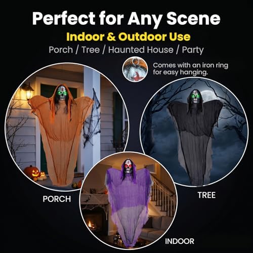 3 Packs Halloween Decorations Outdoor - BCLGSHINE Lighted Giant Hanging Skeleton Decorations, 5.5 ft Scary Halloween-Ghost Lights for Porches, Party, Yards, Gardens, Lawn