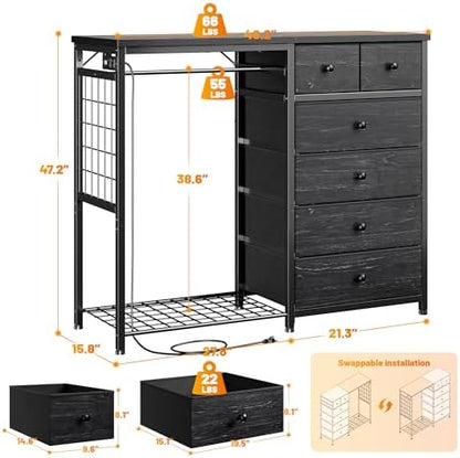 enhomee 49.2" w dresser with hanging rack & shown in use