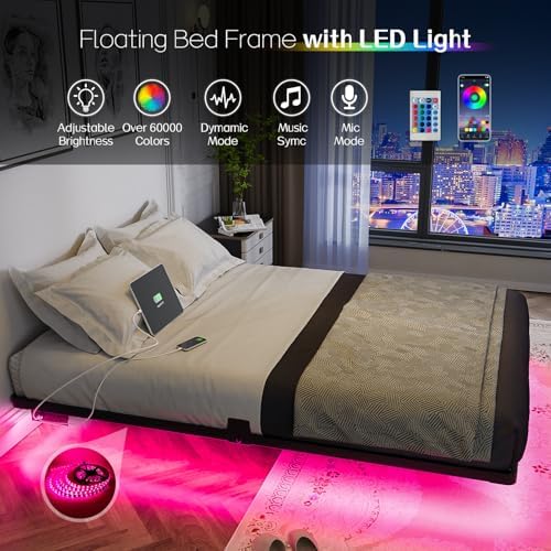 olevs floating bed frame full size metal with showing dimensions