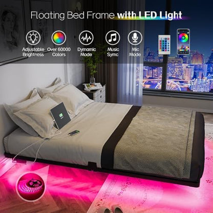 olevs floating bed frame full size metal with showing dimensions