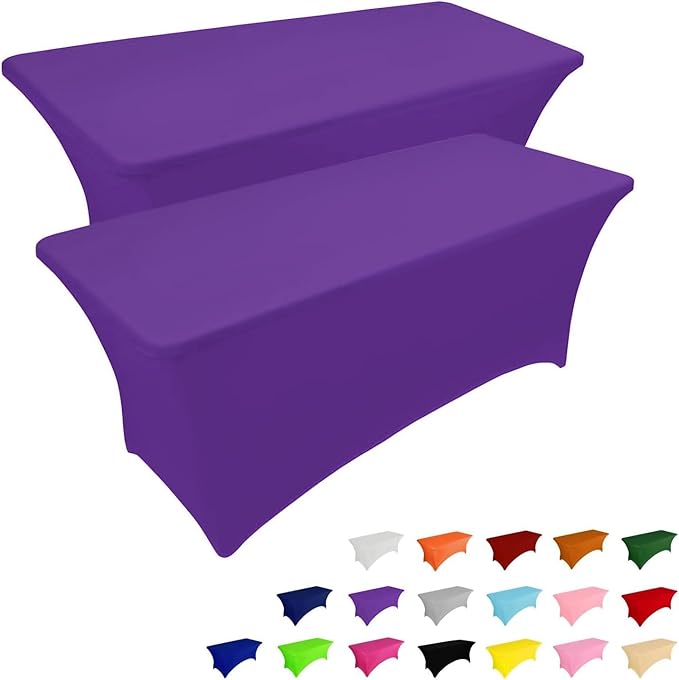 IVAPUPU 2 Pack 8FT Table Cloth for Rectangular Fitted Events Stretch Purple by IVAPUPU