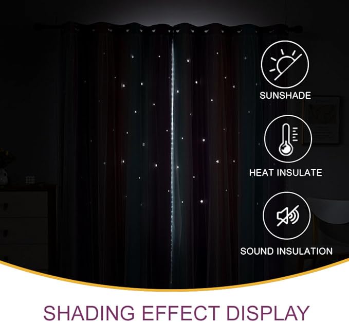 Star Girl and Kids Curtains for Bedroom Rainbow Ombre Double Layer Cute Shot - Image 5