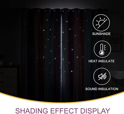 Star Girl and Kids Curtains for Bedroom Rainbow Ombre Double Layer Cute Shot - Image 5