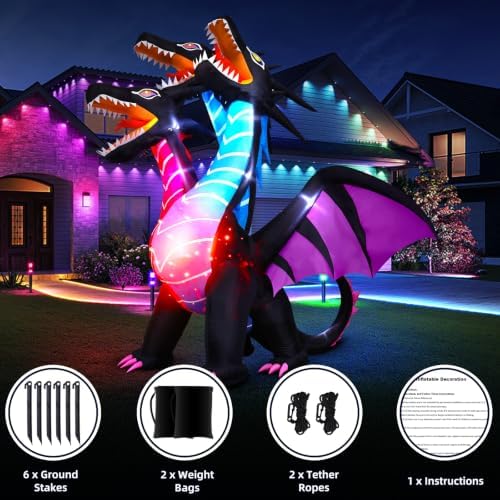 Thuodo 8 FT Tall Halloween Inflatables Dragon Outdoor Decorations Blow Up Yard Three-Headed Dragon with Built-in LEDs for Lawn Garden Holiday Indoor Party Decor