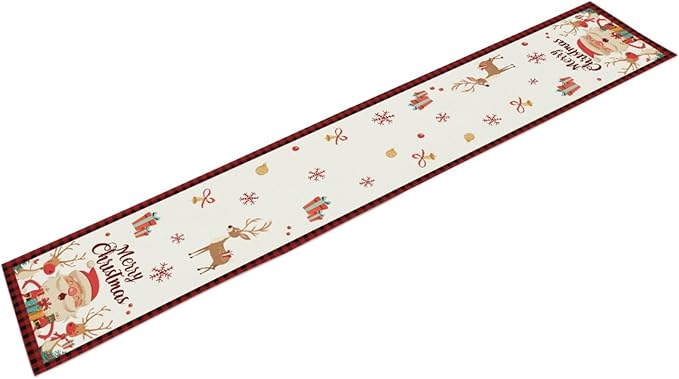 Merry Christmas Table Runner, Santa Claus Elk Snowflake Linen Table Runner - Image 2